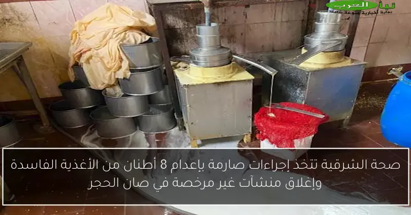 صحة الشرقية تتخذ إجراءات صارمة بإعدام 8 أطنان من الأغذية الفاسدة وإغلاق منشآت غير مرخصة في صان الحجر