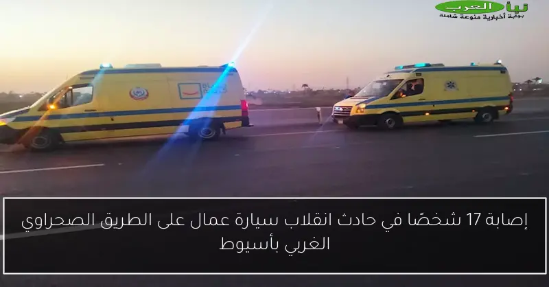 إصابة 17 شخصًا في حادث انقلاب سيارة عمال على الطريق الصحراوي الغربي بأسيوط