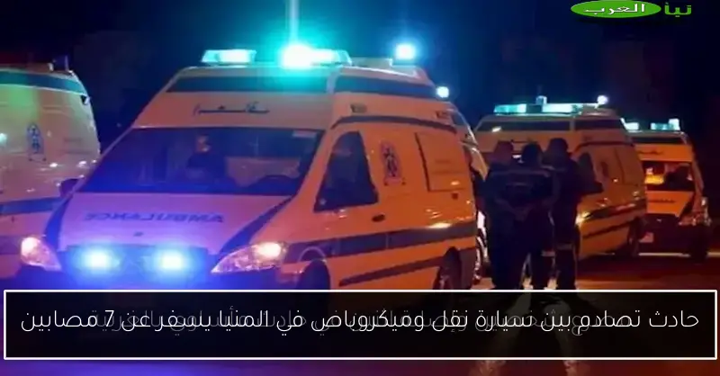 حادث تصادم بين سيارة نقل وميكروباص في المنيا يسفر عن 7 مصابين