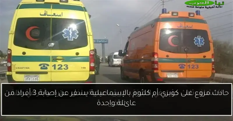 حادث مروع على كوبري أم كلثوم بالإسماعيلية يسفر عن إصابة 3 أفراد من عائلة واحدة