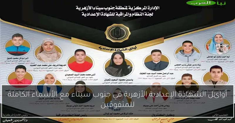 أوائل الشهادة الإعدادية الأزهرية في جنوب سيناء مع الأسماء الكاملة للمتفوقين