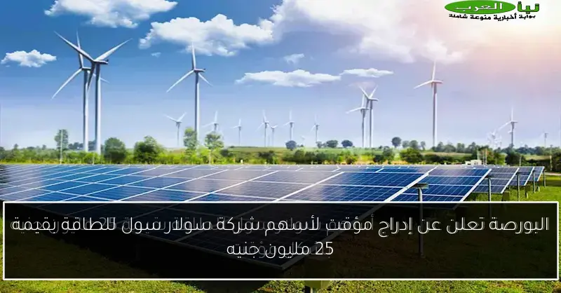 البورصة تعلن عن إدراج مؤقت لأسهم شركة سولار سول للطاقة بقيمة 25 مليون جنيه