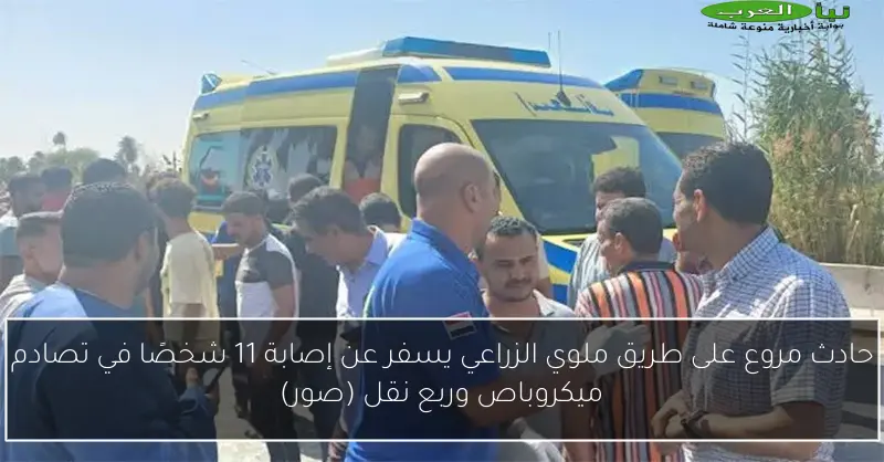 حادث مروع على طريق ملوي الزراعي يسفر عن إصابة 11 شخصًا في تصادم ميكروباص وربع نقل (صور)