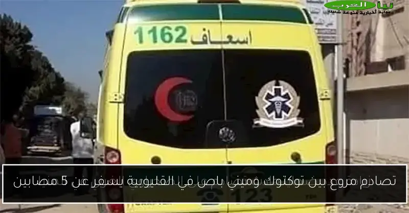 تصادم مروع بين توكتوك وميني باص في القليوبية يسفر عن 5 مصابين
