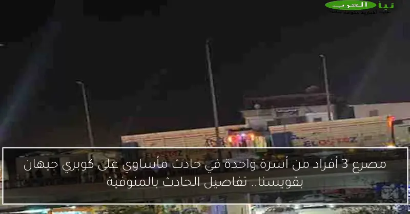 مصرع 3 أفراد من أسرة واحدة في حادث مأساوي على كوبري جيهان بقويسنا.. تفاصيل الحادث بالمنوفية