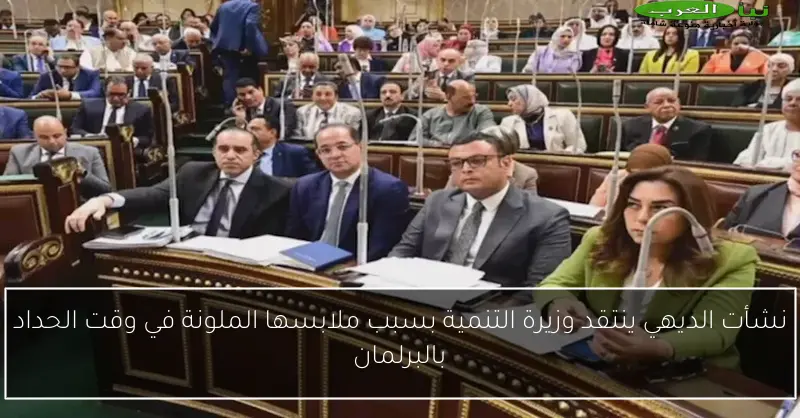نشأت الديهي ينتقد وزيرة التنمية بسبب ملابسها الملونة في وقت الحداد بالبرلمان