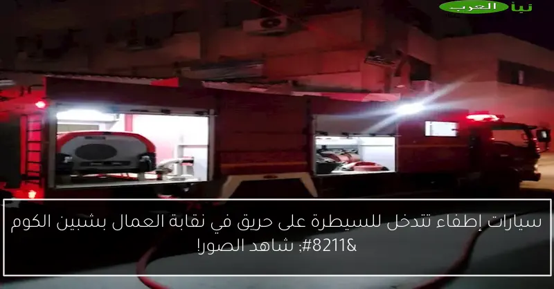سيارات إطفاء تتدخل للسيطرة على حريق في نقابة العمال بشبين الكوم – شاهد الصور!