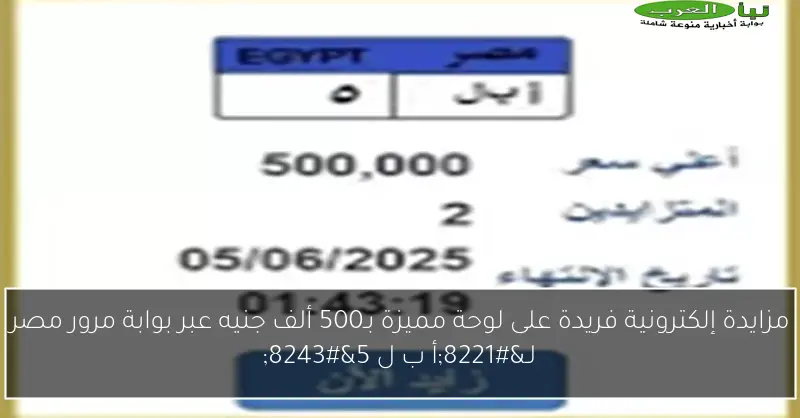 مزايدة إلكترونية فريدة على لوحة مميزة بـ500 ألف جنيه عبر بوابة مرور مصر لـ”أ ب ل 5″