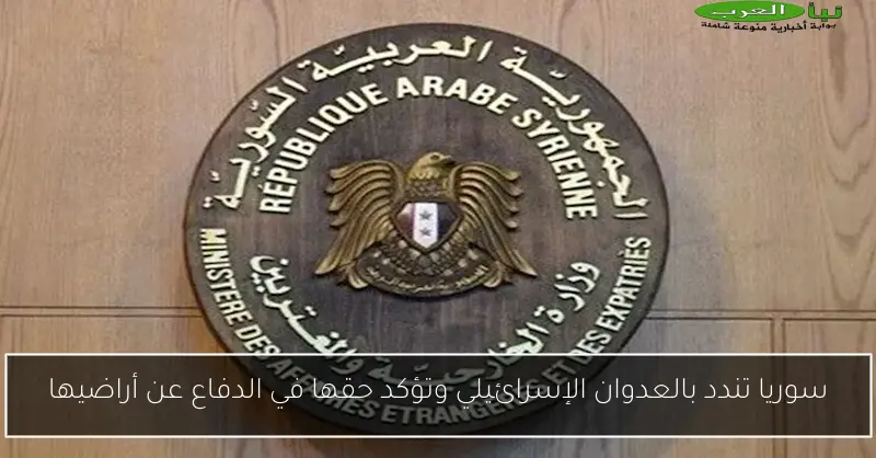 سوريا تندد بالعدوان الإسرائيلي وتؤكد حقها في الدفاع عن أراضيها