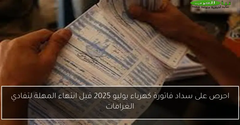 احرص على سداد فاتورة كهرباء يوليو 2025 قبل انتهاء المهلة لتفادي الغرامات