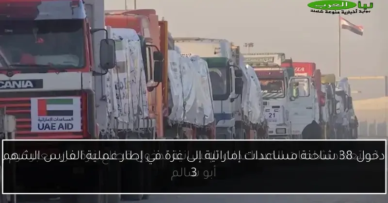 دخول 38 شاحنة مساعدات إماراتية إلى غزة في إطار عملية الفارس الشهم 3