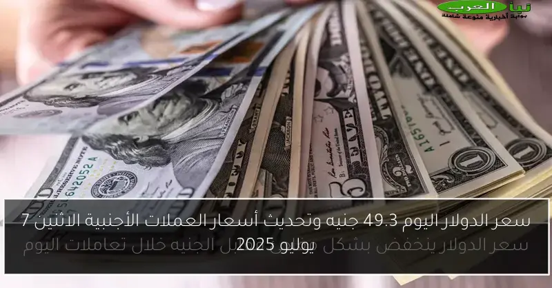 سعر الدولار اليوم 49.3 جنيه وتحديث أسعار العملات الأجنبية الاثنين 7 يوليو 2025