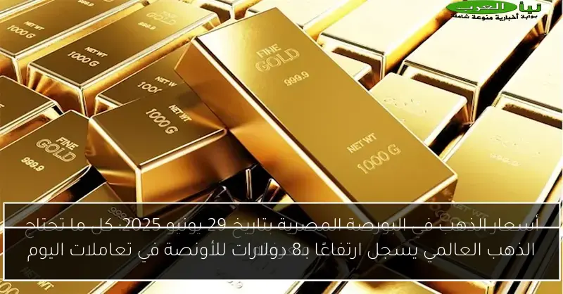 الذهب العالمي يسجل ارتفاعًا بـ8 دولارات للأونصة في تعاملات اليوم