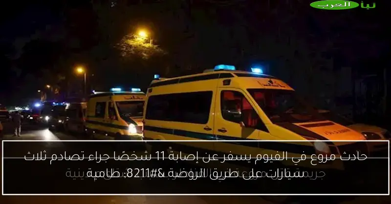 حادث مروع في الفيوم يسفر عن إصابة 11 شخصًا جراء تصادم ثلاث سيارات على طريق الروضة – طامية