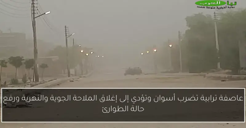 عاصفة ترابية تضرب أسوان وتؤدي إلى إغلاق الملاحة الجوية والنهرية ورفع حالة الطوارئ