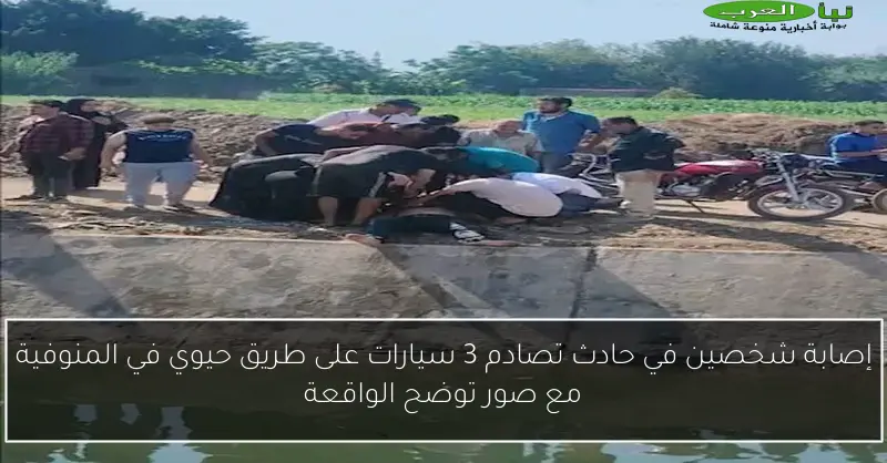 إصابة شخصين في حادث تصادم 3 سيارات على طريق حيوي في المنوفية مع صور توضح الواقعة