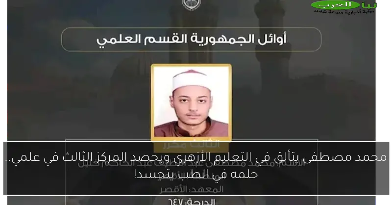 محمد مصطفى يتألق في التعليم الأزهري ويحصد المركز الثالث في علمي.. حلمه في الطب يتجسد!