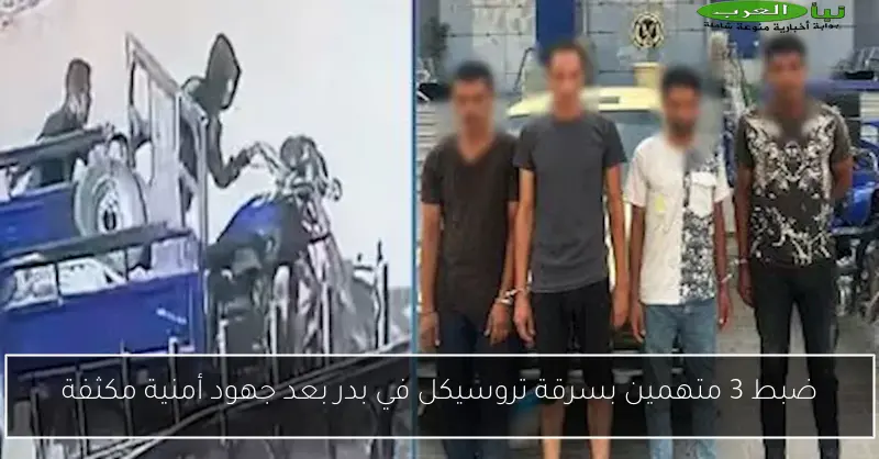 ضبط 3 متهمين بسرقة تروسيكل في بدر بعد جهود أمنية مكثفة