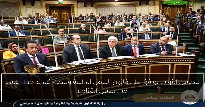 مجلس النواب يوافق على قانون المهن الطبية ويبحث تمديد خط المترو حتى شبين القناطر