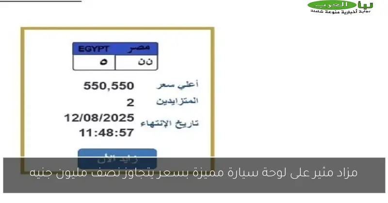 مزاد مثير على لوحة سيارة مميزة بسعر يتجاوز نصف مليون جنيه