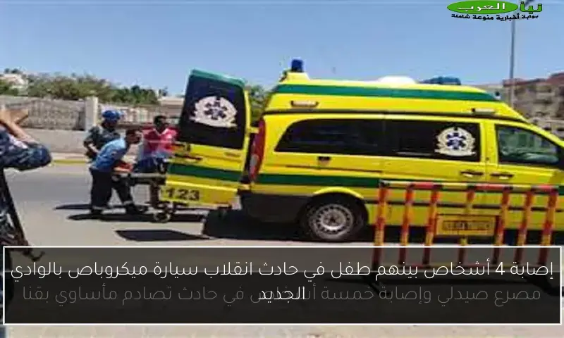 إصابة 4 أشخاص بينهم طفل في حادث انقلاب سيارة ميكروباص بالوادي الجديد