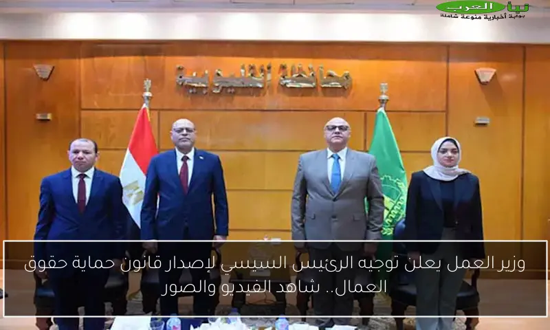 وزير العمل يعلن توجيه الرئيس السيسي لإصدار قانون حماية حقوق العمال.. شاهد الفيديو والصور