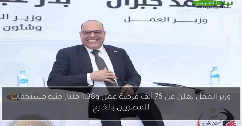 وزير العمل يعلن عن 76 ألف فرصة عمل و1.38 مليار جنيه مستحقات للمصريين بالخارج