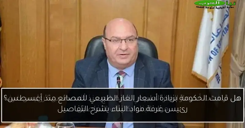 هل قامت الحكومة بزيادة أسعار الغاز الطبيعي للمصانع منذ أغسطس؟ رئيس غرفة مواد البناء يشرح التفاصيل