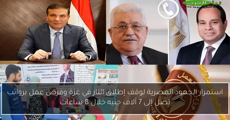 استمرار الجهود المصرية لوقف إطلاق النار في غزة وفرص عمل برواتب تصل إلى 7 آلاف جنيه خلال 8 ساعات