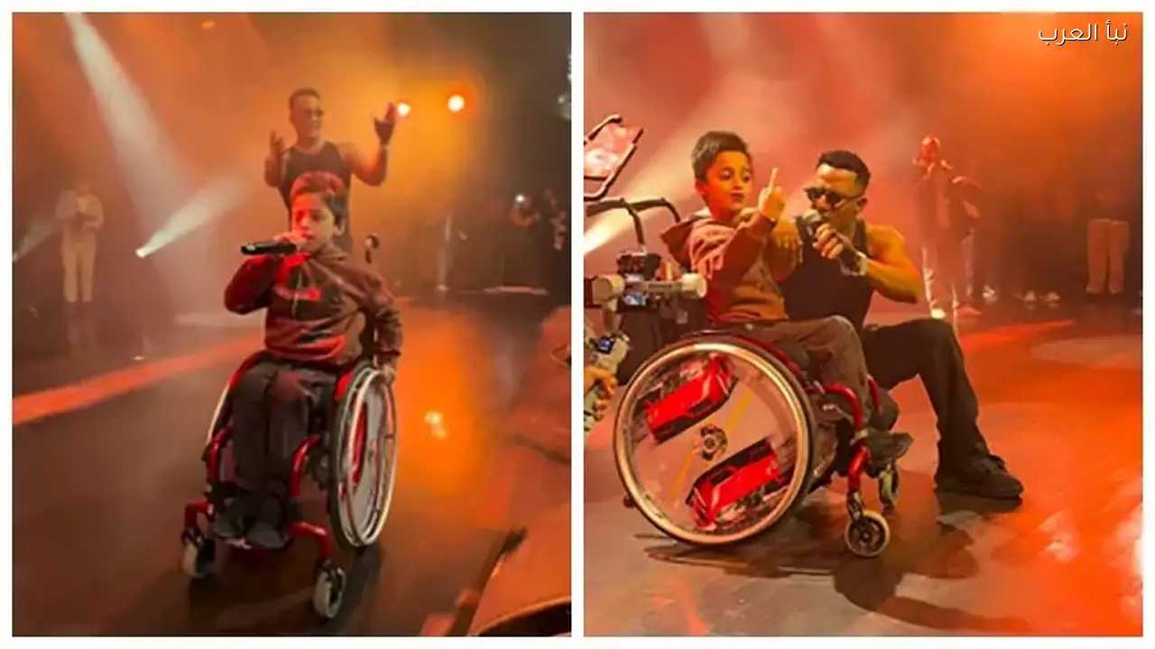 محمد رمضان يغني مع طفل على كرسي متحرك في هولندا